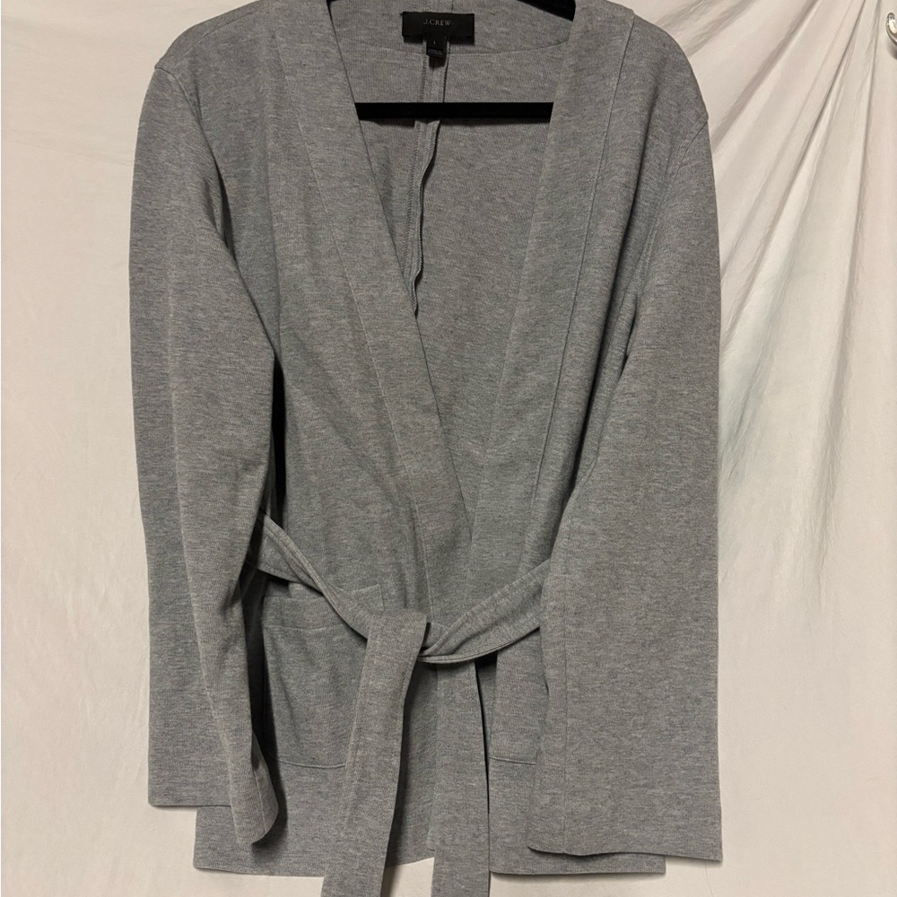 J. Crew Light Gray Knit Cardigan Blazer with Belt and Pockets